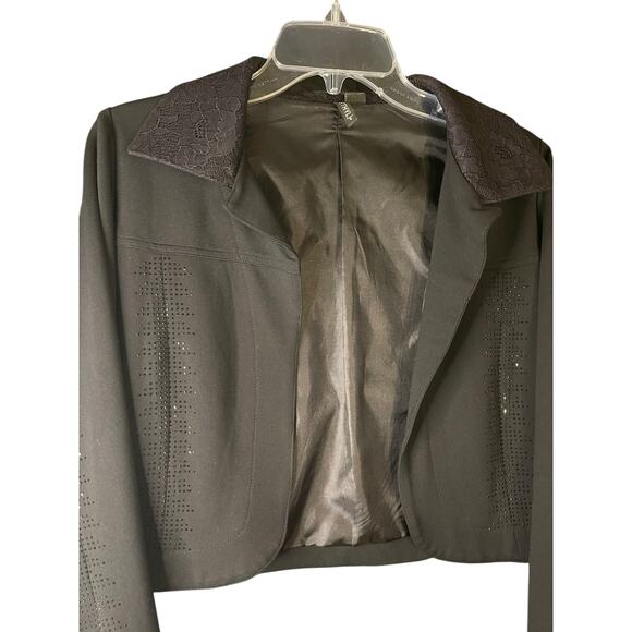 Ethyl Black Jacket/Blazer w/ Sparkles on Front and Lace on Sleeve Size Small - Picture 10 of 11